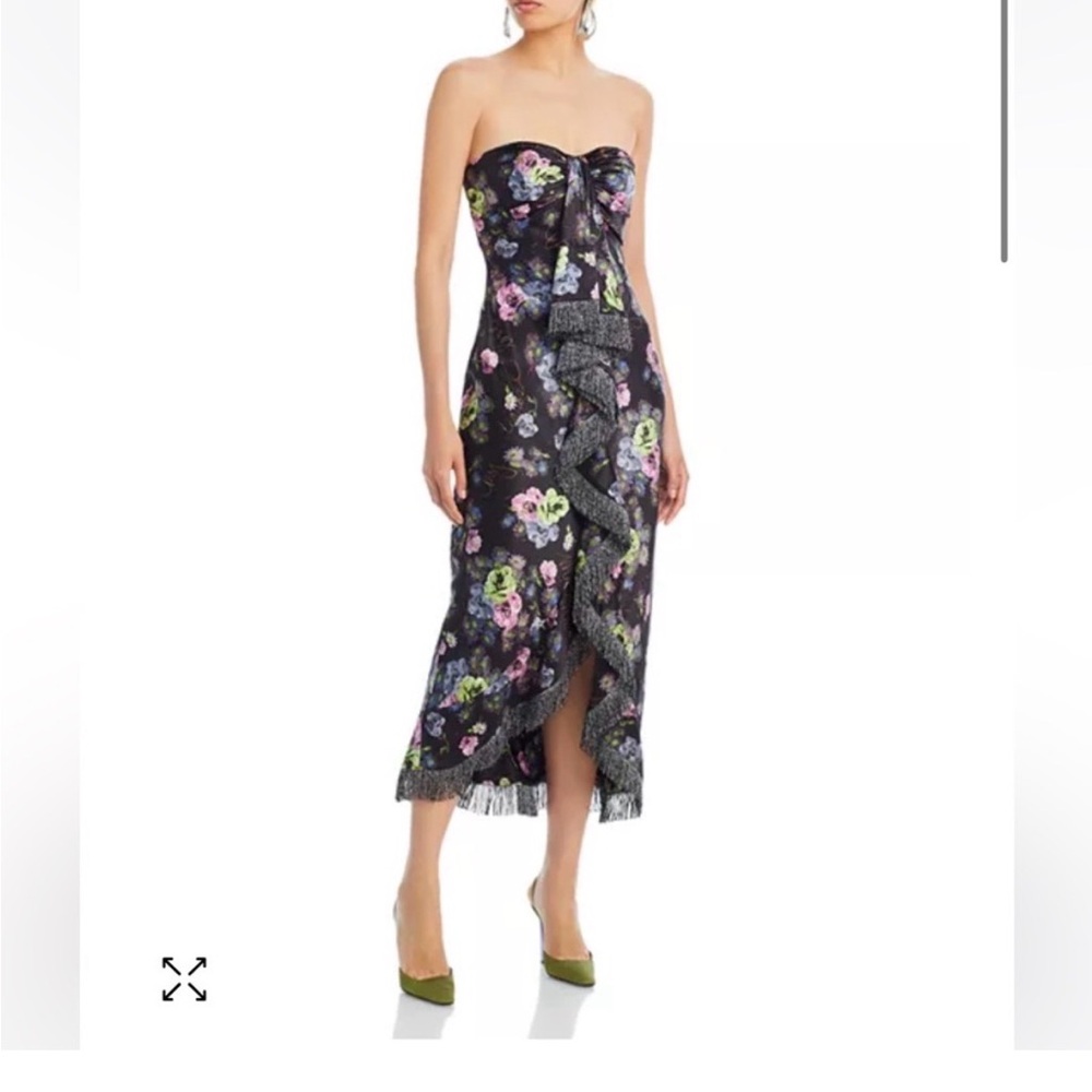 Cinq à Sept Black Floral Strapless Dress